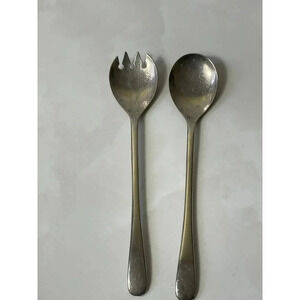 Vintage Silver Plated Salad Utensil Servers Spoon Fork Set Made in Italy 9.5"